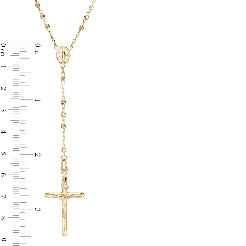 Diamond-Cut Beaded Crucifix Rosary Necklace in 14K Gold - 18"