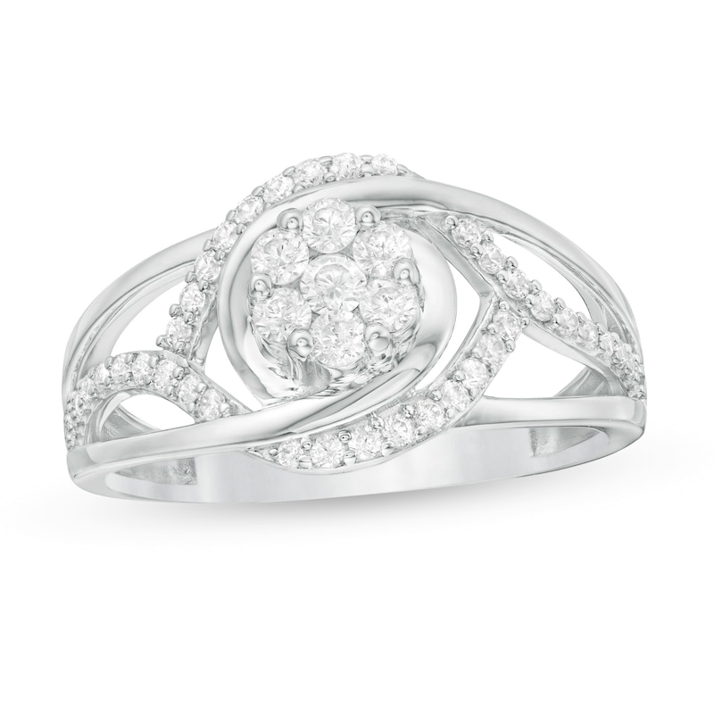 Main Image 1 of 1/2 CT. T.W. Composite Diamond Interlocking Loops Ring in 10K White Gold