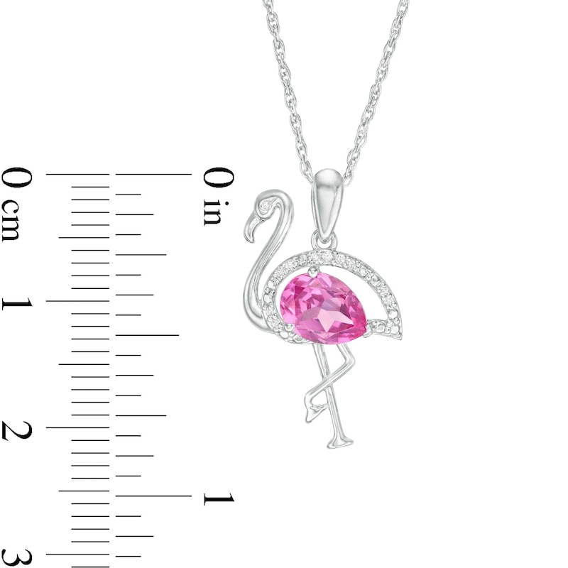Main Image 3 of Pear-Shaped Lab-Created Pink Sapphire and Diamond Accent Flamingo Pendant in Sterling Silver