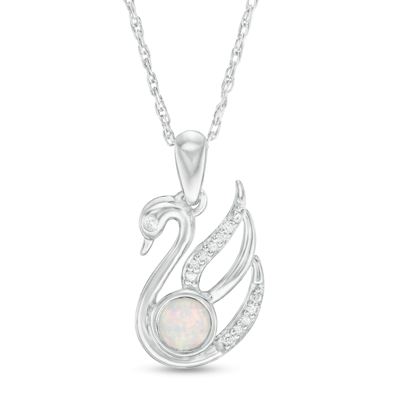 Main Image 1 of 4.0mm Lab-Created Opal and Diamond Accent Swan Pendant in Sterling Silver