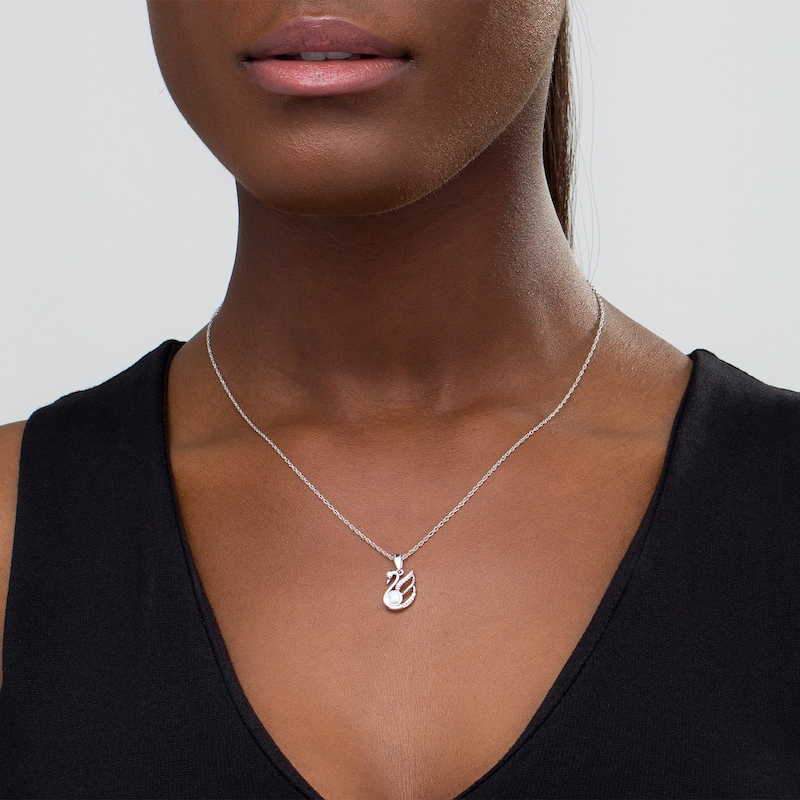 Main Image 2 of 4.0mm Lab-Created Opal and Diamond Accent Swan Pendant in Sterling Silver