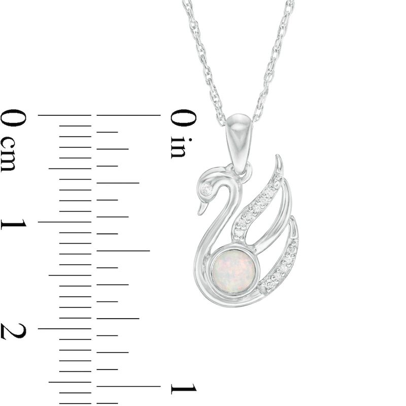 Main Image 3 of 4.0mm Lab-Created Opal and Diamond Accent Swan Pendant in Sterling Silver