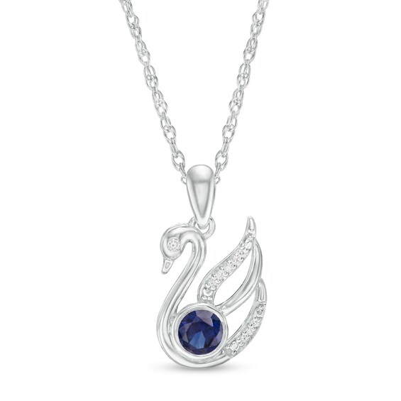 4.0mm Lab-Created Blue Sapphire and Diamond Accent Swan Pendant in Sterling Silver 4.0mm Lab-Created Blue Sapphire and Diamond Accent Swan Pendant in Sterling Silver