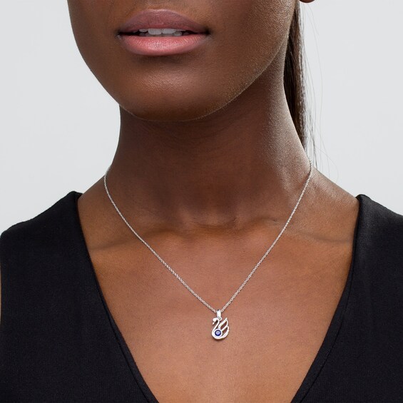 4.0mm Lab-Created Blue Sapphire and Diamond Accent Swan Pendant in Sterling Silver 4.0mm Lab-Created Blue Sapphire and Diamond Accent Swan Pendant in Sterling Silver