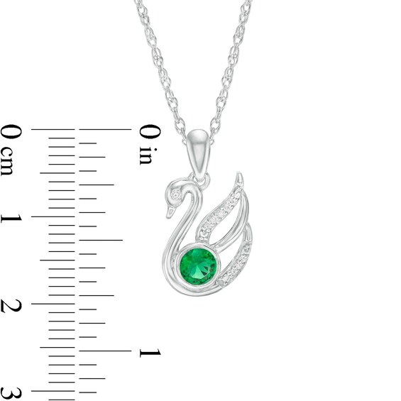4.0mm Lab-Created Emerald and Diamond Accent Swan Pendant in Sterling Silver