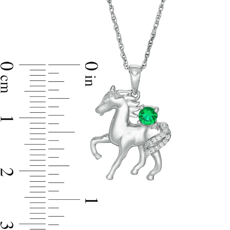 Lab-Created Emerald and Diamond Accent Prancing Horse Pendant in Sterling Silver