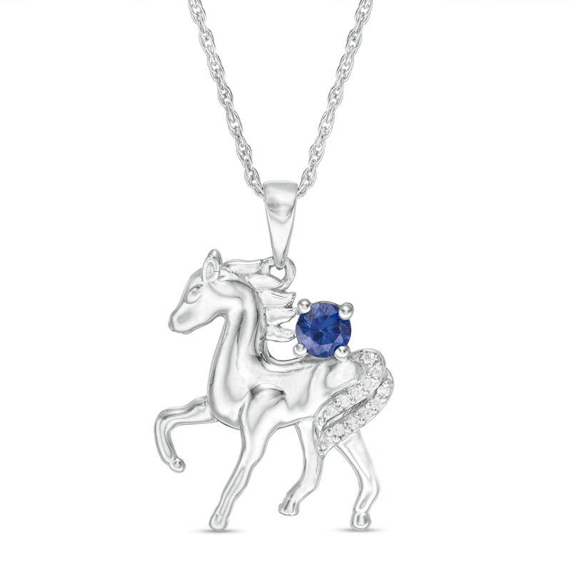Main Image 1 of Lab-Created Blue Sapphire and Diamond Accent Prancing Horse Pendant in Sterling Silver