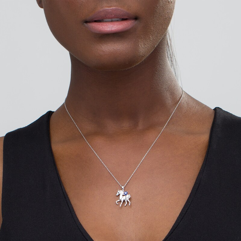 Main Image 2 of Lab-Created Blue Sapphire and Diamond Accent Prancing Horse Pendant in Sterling Silver