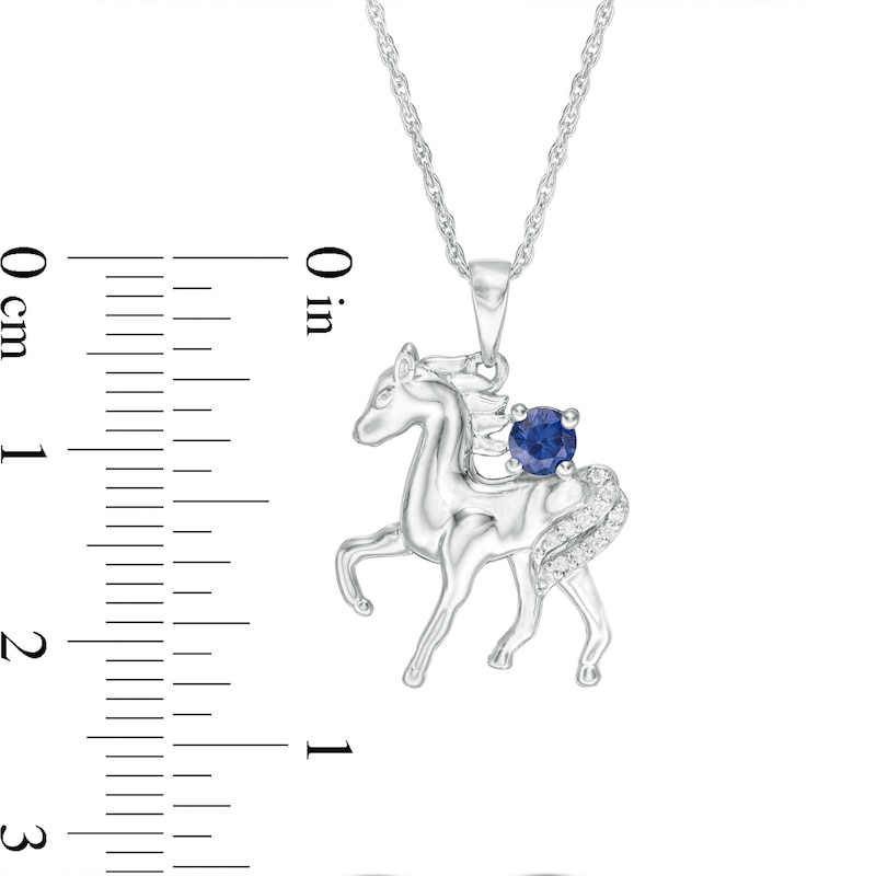 Main Image 3 of Lab-Created Blue Sapphire and Diamond Accent Prancing Horse Pendant in Sterling Silver