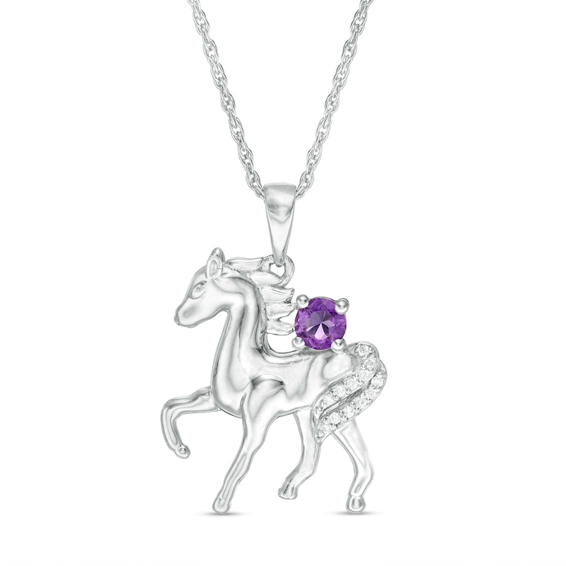 Main Image 1 of Amethyst and Diamond Accent Prancing Horse Pendant in Sterling Silver