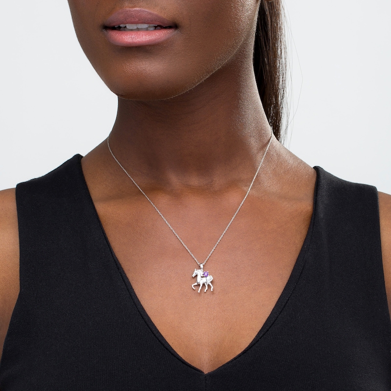 Main Image 2 of Amethyst and Diamond Accent Prancing Horse Pendant in Sterling Silver