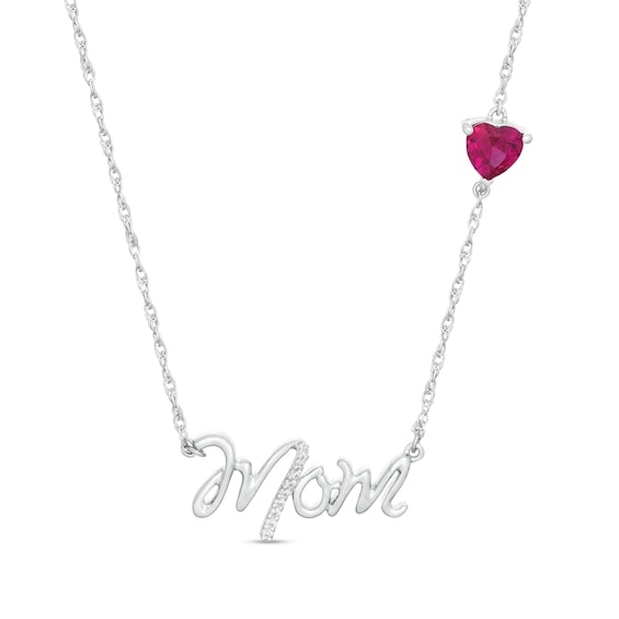 5.0mm HeartShaped LabCreated Ruby and Diamond Accent "Mom" Script