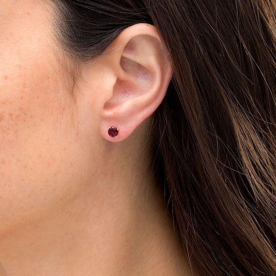 5.0mm Garnet Solitaire Stud Earrings in 10K Gold