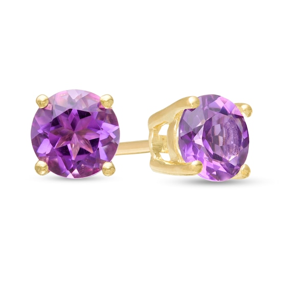 10K Yellow Gold 6x6mm Cushion Cut Amethyst Bead Frame Stud Earring with Silicone Back 