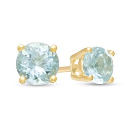 5.0mm Aquamarine Solitaire Stud Earrings in 10K Gold