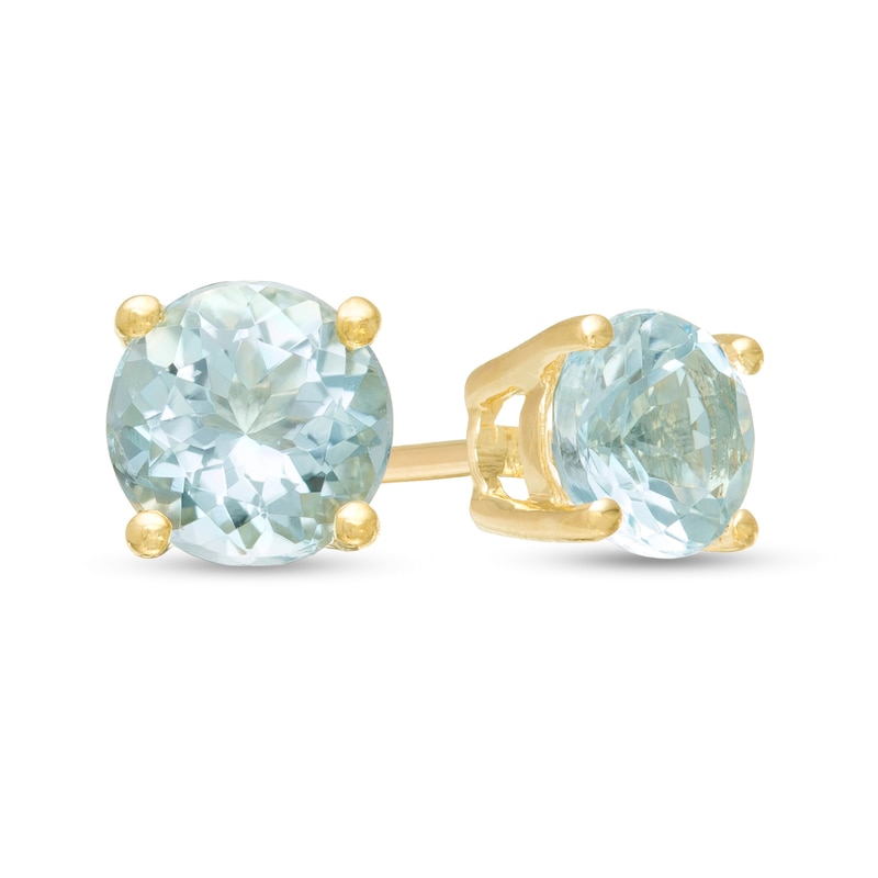 Main Image 1 of 5.0mm Aquamarine Solitaire Stud Earrings in 10K Gold
