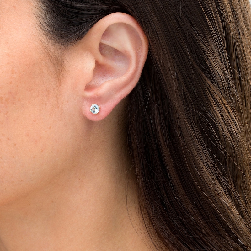 Main Image 2 of 5.0mm Aquamarine Solitaire Stud Earrings in 10K Gold