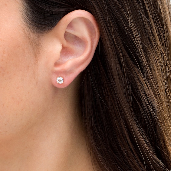 5.0mm White Topaz Solitaire Stud Earrings in 10K Gold