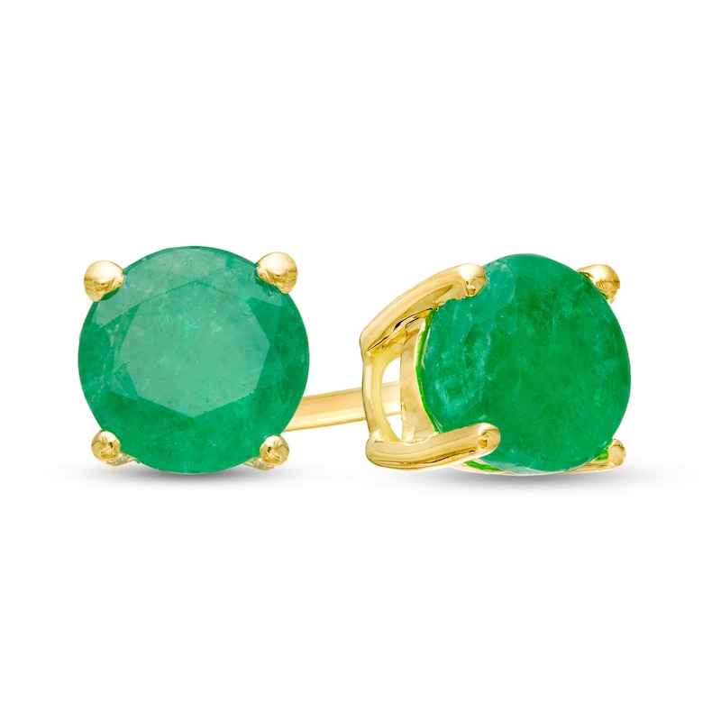 5.0mm Emerald Solitaire Stud Earrings in 10K Gold