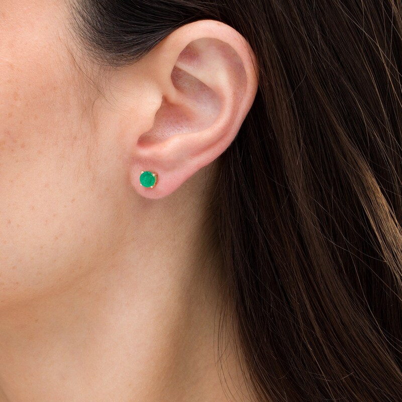 Main Image 2 of 5.0mm Emerald Solitaire Stud Earrings in 10K Gold
