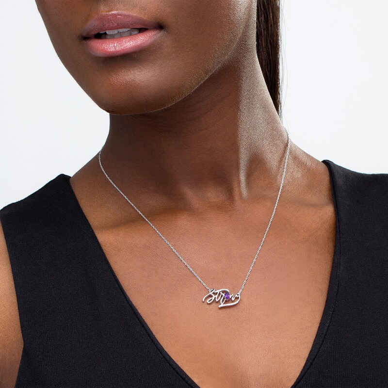 Main Image 2 of Oval Amethyst and Diamond Accent &quot;Strong&quot; Script Necklace in Sterling Silver