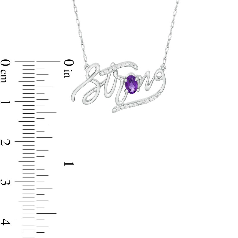 Main Image 3 of Oval Amethyst and Diamond Accent &quot;Strong&quot; Script Necklace in Sterling Silver
