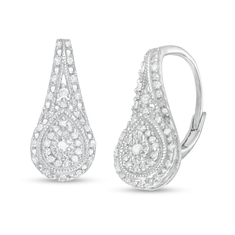 Main Image 1 of 1/4 CT. T.W. Diamond Double Teardrop-Shaped Frame Vintage-Style Drop Earrings in Sterling Silver