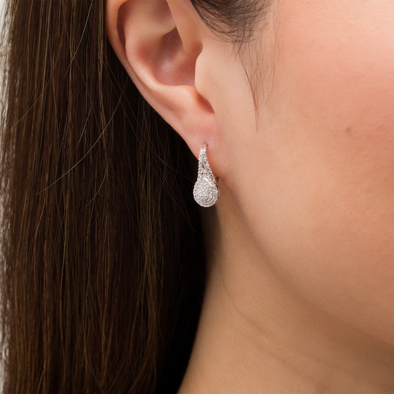 Main Image 2 of 1/4 CT. T.W. Diamond Double Teardrop-Shaped Frame Vintage-Style Drop Earrings in Sterling Silver