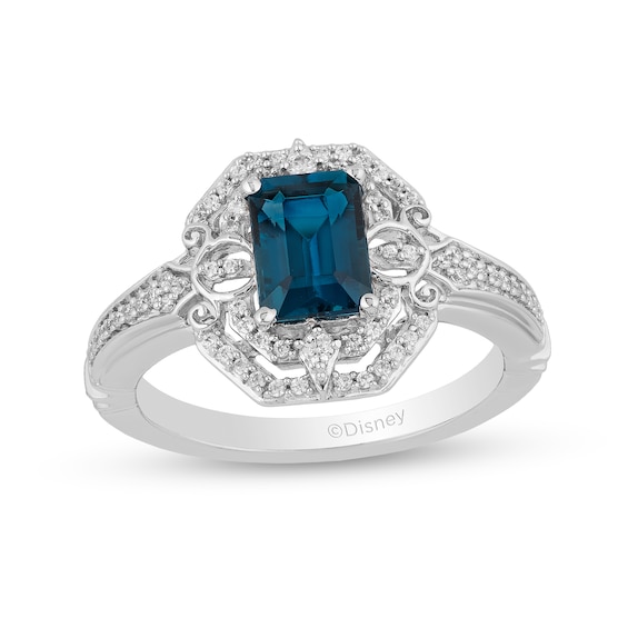 Enchanted Disney Cinderella Octagonal London Blue Topaz and 1/6 CT. T.w. Diamond Ring in Sterling Silver