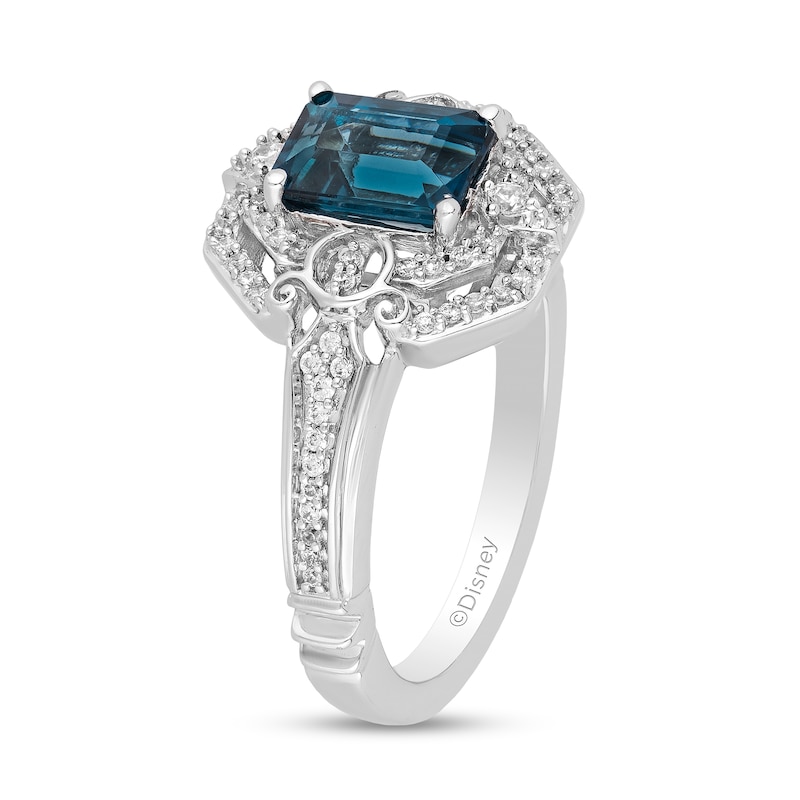 Enchanted Disney Cinderella Octagonal London Blue Topaz and 1/6 CT. T.W. Diamond Ring in Sterling Silver