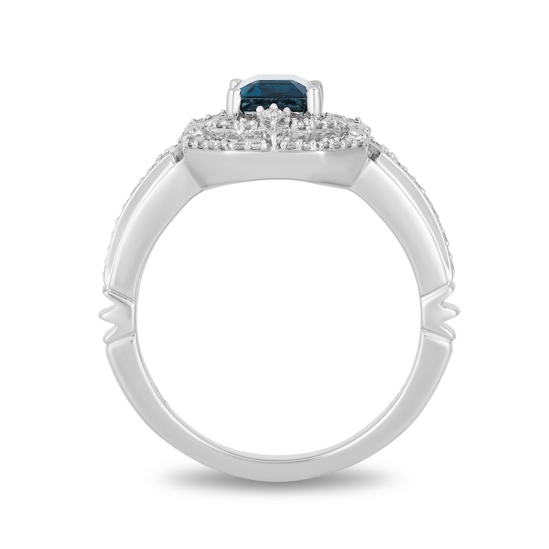 Enchanted Disney Cinderella Octagonal London Blue Topaz and 1/6 CT. T.W. Diamond Ring in Sterling Silver