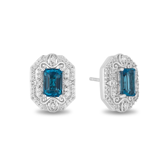 Enchanted Disney Cinderella Octagonal London Blue Topaz and 1/5 CT. T.W. Diamond Frame Stud Earrings in Sterling Silver Enchanted Disney Cinderella Octagonal London Blue Topaz and 1/5 CT. T.W. Diamond Frame Stud Earrings in Sterling Silver