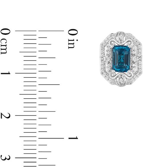 Enchanted Disney Cinderella Octagonal London Blue Topaz and 1/5 CT. T.W. Diamond Frame Stud Earrings in Sterling Silver Enchanted Disney Cinderella Octagonal London Blue Topaz and 1/5 CT. T.W. Diamond Frame Stud Earrings in Sterling Silver