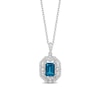 Thumbnail Image 1 of Enchanted Disney Cinderella Octagonal London Blue Topaz and 1/5 CT. T.W. Diamond Frame Pendant in Sterling Silver - 19"