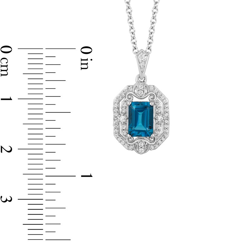 Main Image 3 of Enchanted Disney Cinderella Octagonal London Blue Topaz and 1/5 CT. T.W. Diamond Frame Pendant in Sterling Silver - 19"