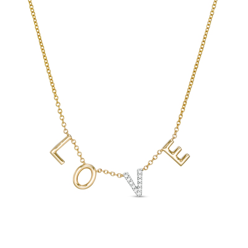 Main Image 1 of Vera Wang Love Collection 1/20 CT. T.W. Diamond "LOVE" Station Necklace in 10K Gold - 19"