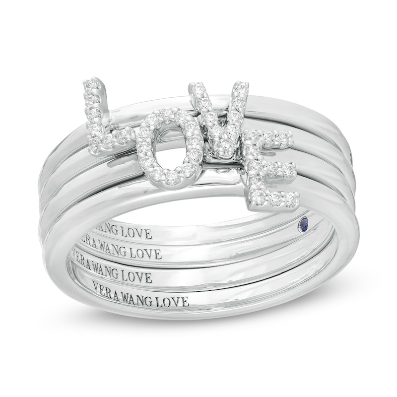 Main Image 1 of Vera Wang Love Collection 1/10 CT. T.W. Diamond "LOVE" Four Piece Stackable Band Set in Sterling Silver