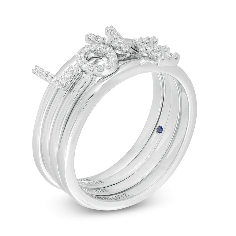 Main Image 2 of Vera Wang Love Collection 1/10 CT. T.W. Diamond "LOVE" Four Piece Stackable Band Set in Sterling Silver