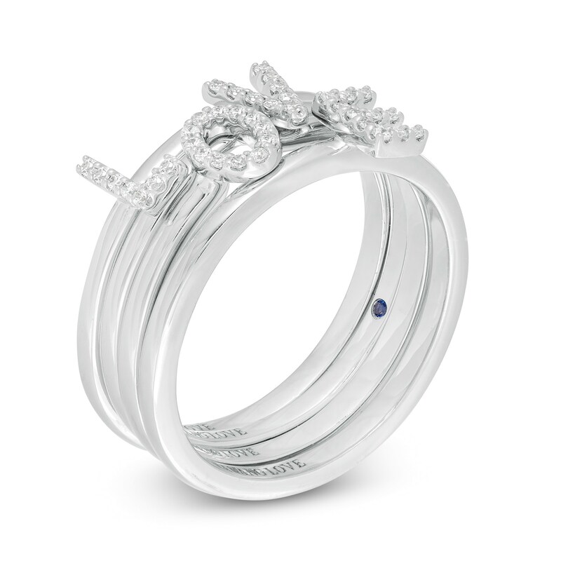 Vera Wang Love Collection 1/10 CT. T.W. Diamond "LOVE" Four Piece Stackable Band Set in Sterling Silver