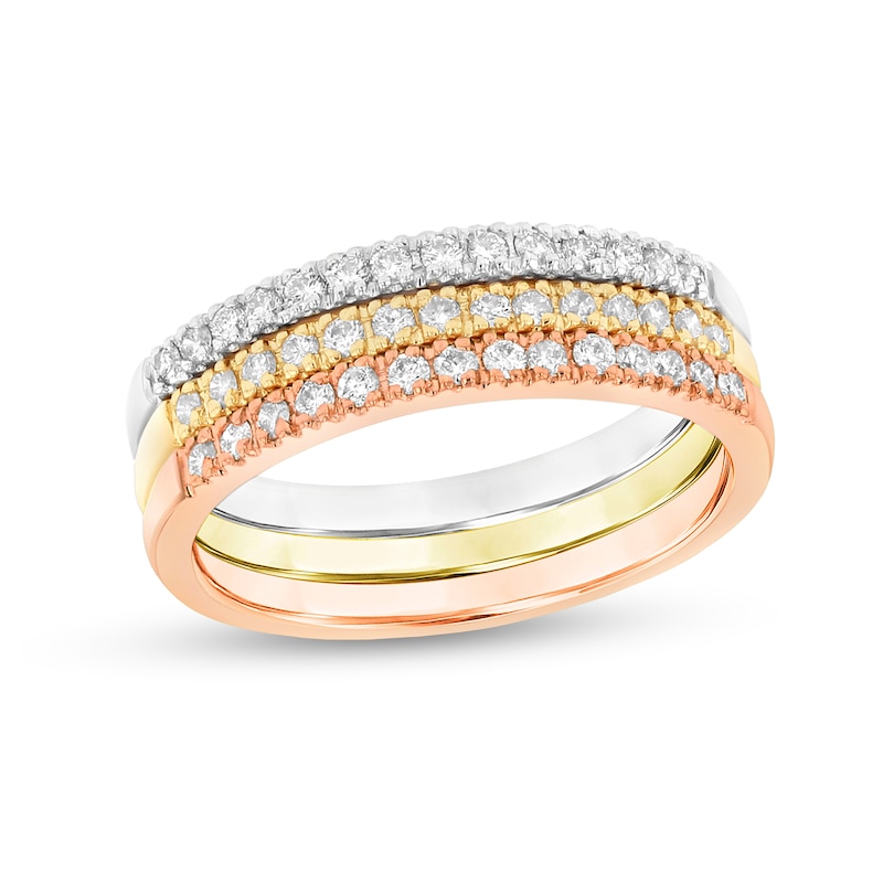 3/8 CT. T.W. Diamond Three Piece Stackable Band Set in 14K Tri-Tone Gold