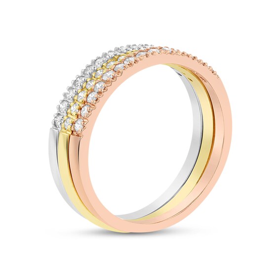 3/8 CT. T.w. Diamond Three Piece Stackable Band Set in 14K Tri-Tone Gold