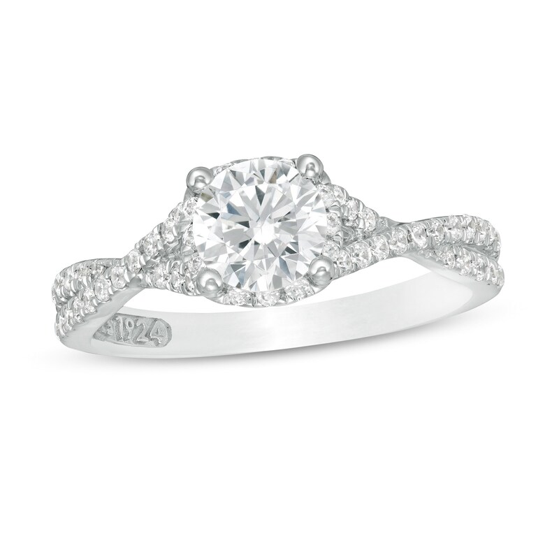 Main Image 1 of Zales Private Collection 1-1/3 CT. T.W. Certified Diamond Frame Twist Shank Engagement Ring in 14K White Gold (F/I1)