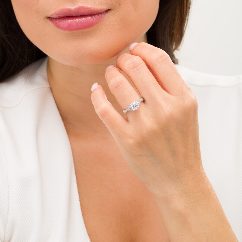 Main Image 2 of Zales Private Collection 1-1/3 CT. T.W. Certified Diamond Frame Twist Shank Engagement Ring in 14K White Gold (F/I1)