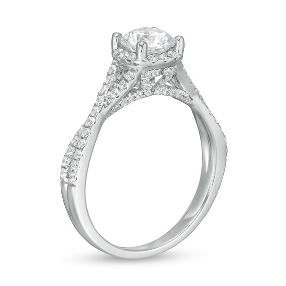 Zales Private Collection 1-1/3 CT. T.w. Certified Diamond Frame Twist Shank Engagement Ring in 14K White Gold (F/I1)