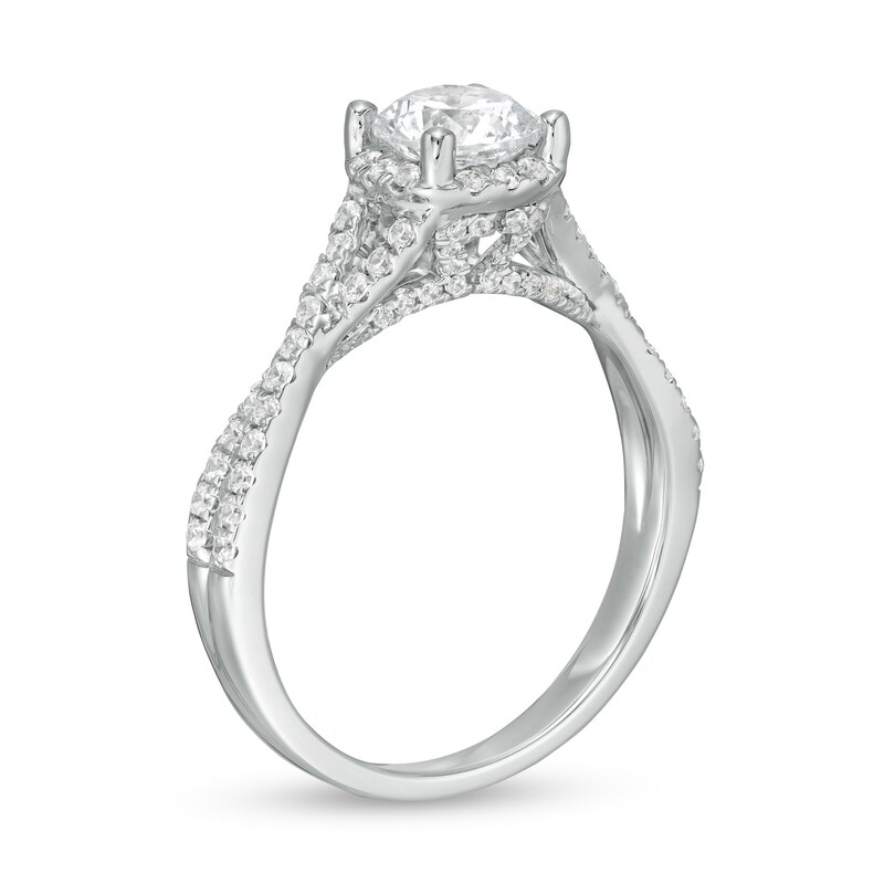 Main Image 3 of Zales Private Collection 1-1/3 CT. T.W. Certified Diamond Frame Twist Shank Engagement Ring in 14K White Gold (F/I1)
