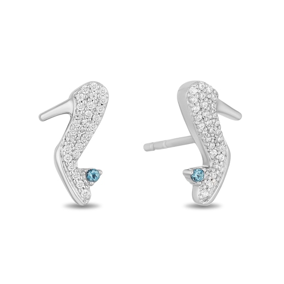 Enchanted Disney Cinderella 1/10 CT. T.W. Diamond and London Blue Topaz Slipper Stud Earrings in Sterling Silver Enchanted Disney Cinderella 1/10 CT. T.W. Diamond and London Blue Topaz Slipper Stud Earrings in Sterling Silver