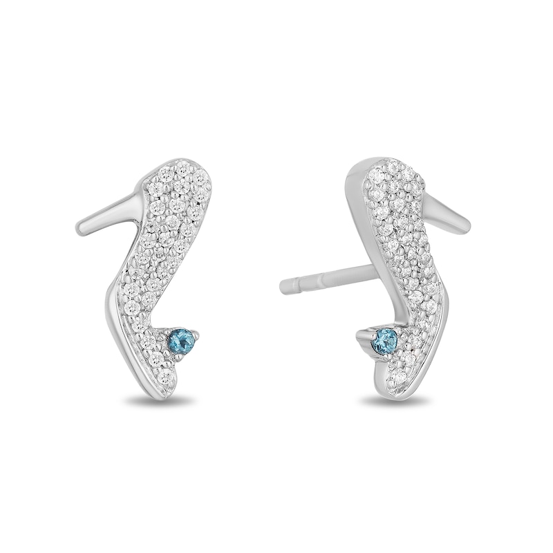 Main Image 1 of Enchanted Disney Cinderella 1/10 CT. T.W. Diamond and London Blue Topaz Slipper Stud Earrings in Sterling Silver
