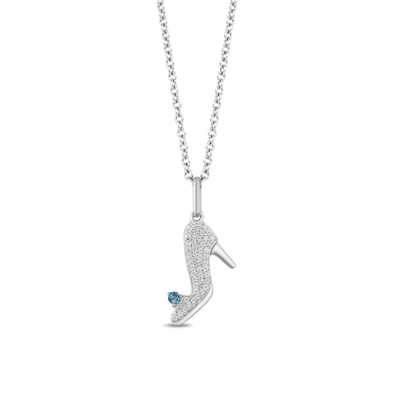 Main Image 1 of Enchanted Disney Cinderella 1/10 CT. T.W. Diamond and London Blue Topaz Slipper Pendant in Sterling Silver - 19"