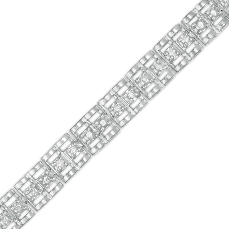 Main Image 1 of 1/10 CT. T.W. Diamond Triple-Row Link Bracelet in Sterling Silver - 7.25"