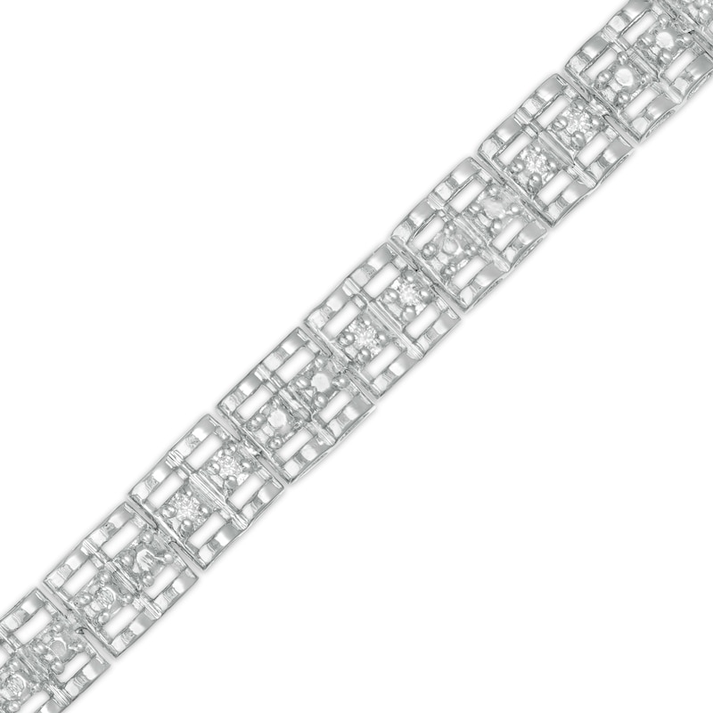 1/10 CT. T.W. Diamond Triple-Row Link Bracelet in Sterling Silver - 7.25"